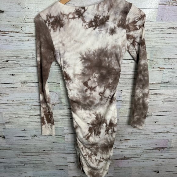 White fox white brown long sleeve midi dress ruched size small - Picture 8 of 9